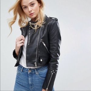 Women's Black Erika Studded Leather Jacket, Size S